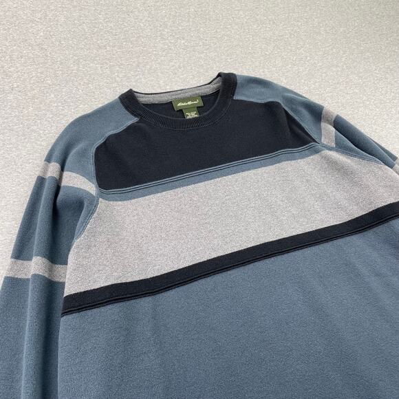 Eddie Bauer Sweater Mens XL Blue Gray Stripe Pullover Crewneck Retro Ski Skater - Picture 7 of 11